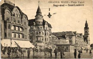 Nagyvárad, Szent László tér, Fekete Sas Nagyszálloda, Vigadó mozgó / square, hotel (EM)