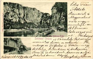 1899 Dubova, Kazán szoros, Széchenyi út és emléktábla / gorge, road