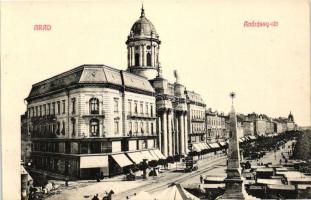 Arad, Andrássy tér, Központi divatáruház, piac / square, shop, market, autobus (EK)
