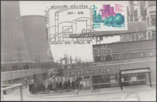 1976 Visonta, A Gagarin Hőerőmű(Mátrai Erőmű), fotó bélyeggel, pecséttel, 14x9 cm