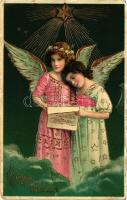 Christmas, angels, golden decoration Emb. litho (fa)