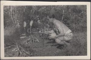 1957 Mátraszentimre, Nyár, nyárs, sütögetés, futott fotólap, 14x9 cm