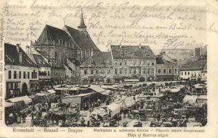 Brassó, Kronstadt; Piac tér, Fekete templom, A. Hesshaimer üzlete, fogorvos, Wilhelm Schero üzlete / Market place, church, shops, dentist (EK)
