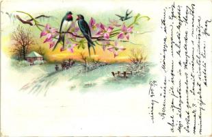 Swallow birds, winter, litho (EK)