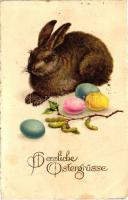 Easter, rabbit with eggs, Erika Nr. 5985. litho (fa)