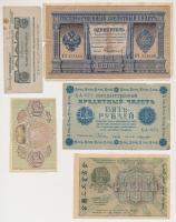Orosz Birodalom 1898. 1R + 1918. 5R + Szocialista Szövetségi Szovjet Köztársaság 1919. 30R + 500R + Északnyugati Front 1919. 50k T:II-,III,III- Russian Empire 1898. 1 Ruble + 1918. 5 Rubles + Russian Socialist Federated Soviet Republic 1919. 30 Rubles + 500 Rubles + North West Front 1919. 50 Kopeks C:VF,F,VG