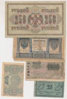 Orosz Birodalom 1898. 1R + 1917. 250R + Szocialista Szövetségi Szovjet Köztársaság 1919. 60R + 1000R + Kelet-Szibéria / Távol-Keleti Köztársaság 1920. 25R T:III,III- Russian Empire 1898. 1 Ruble + 1917. 250 Rubles + Russian Socialist Federated Soviet Republic 1919. 60 Rubles + 1000 Rubles + East Siberia / Far Eastern Republic 1920. 25 Rubles C:F,VG