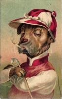 Horse polo racer dog, cigarette litho (Rb)