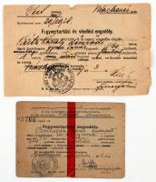 1928-1943 A m. kir. minisztérium és a m. kir. rendőrség főkapitánysága által kiállított 2 db fegyvertartási engedély ötlövetű és Flobert rendszerű fegyverhez