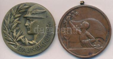Matskássy Gyula (1912-1971) ~1930-1940. "Bajnoki Érem / Magyar Pénzintézeti Sportegyletek Ligája - Négyes III." fém díjérem (50mm) + Berényi Lajos (1897-1957) 1937. "Gy. A. S.E. 1937. VIII" Br díjérem (40mm) T:2,3