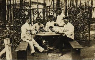 1912 Zeithain, WWI German soldiers playing card game photo (EK)