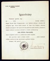 1945 Bp., M. Kir. Hadüzemi Parancsnok által kiadott formanyomtatvány bevonulási kötelezettség alól való felmentésről