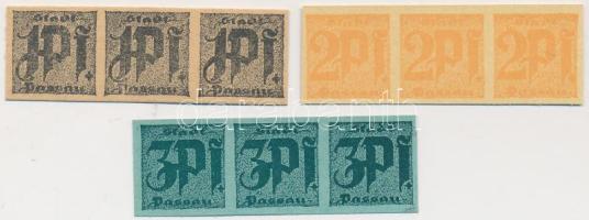 Németország / Weimari Köztársaság / Passau ~1920. 1Pf (3x) + 2Pf (3x) + 3Pf (3x) a világ legkisebb papírpénzei T:I Germany / Weimar Republic / Passau ~1920. 1 Pfennig (3x) + 2 Pfennig (3x) + 3 Pfennig (3x) the smallest paper money of the world C:UNC