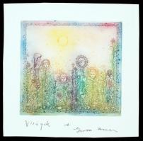 Gross Arnold (1929-): Virágok. Színezett rézkarc, papír, jelzett, 14×14 cm