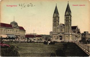 Nyíregyháza, Kossuth Lajos tér, templom, Szarvasy Mihály és Kleinmann üzlete (EK)