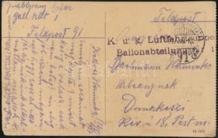 1917 Cherso képeslap / postcard "K.u.K. Luftfahrtruppen Ballonableitung Nr 1" + "TP 91"