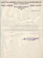 1939 MAgyar Nemzeti Apolló Mozgófénykép Rt. fejléces levele