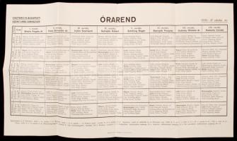 1930-1931 Bp., A Ciszterci Rend Budapesti Szent Imre Gimnáziumának órarendje osztályonkénti bontásban a tanárok neveinek feltüntetésével, 47x27 cm