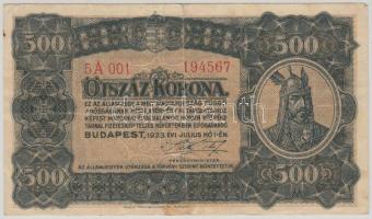 1923. 500K "Magyar Pénzjegynyomda Rt. Budapest" T:III Adamo K34