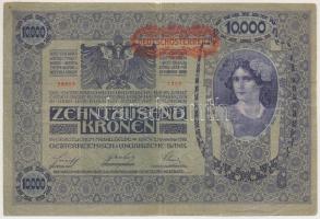 1918. 10.000K csak német nyelvű, hátlap rajz, piros "Deutschösterreich" felülnyomással T:III-