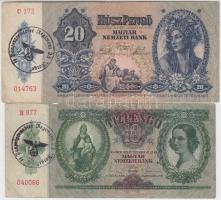 1930. 100P + 1932. 50P + 1936. 10P + 1941. 20P mindegyik hamis Német 3. Birodalmi felülbélyegzéssel ...