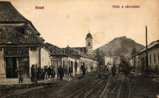 Huszt, Főtér, Hartstein kereskedése, várrom; kiadja Ausländer Ignác  / main square, shop, castle