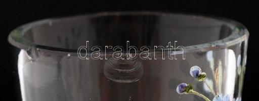 XIX. sz vége Virágmotívumos festett üvegpohár, "Andenken" (emlék) felirattal, jelzés nélkü...