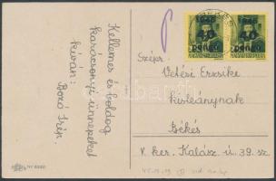 1945 (5.díjszabás) Helyi (vidéki) képeslap Kisegítő III 2x40P/8f bérmentesítéssel