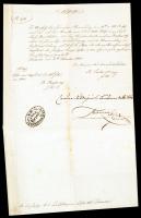 1844 Temesvár hadügyi témájú hivatalos levél a város szárazpecsétjável és Thallmayer tábornok saját kezű aláírásával / 1844 Temesvar Military document autograph signed with dry seal of the city