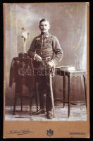 cca 1900 Huszár, műtermi keményhátú fotó, Szilárd Tódor fényképész, Szombathely, 10x16 cm