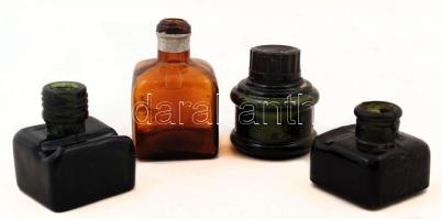 4 db tintatartó üvegcse, részben jelzettek, különböző méretben