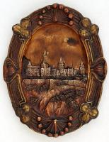 Városképes, szecessziós motívumos falikép, jelzett, kopásnyomokkal, 25×19,5 cm