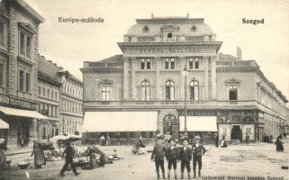 Szeged, Európa szálloda, Pósz Alajos és Krausz M. üzlete, piac, Grünwald Herman kiadása