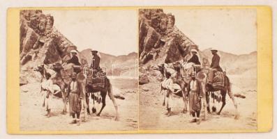 cca 1880 Afrikai tevegelők sztereófotó / Camel riders stereo photo