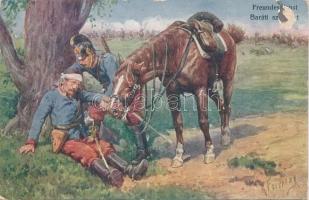 WWI Austro-Hungarian injured hussars, B.K.W.I. 933-4. s: K. Feiertag (EK)