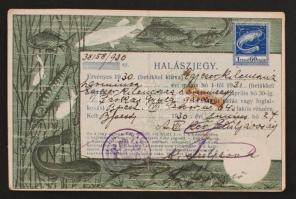 1930 Halászjegy, Budapesten kiállítva, okmánybélyeggel