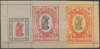 1942 Szent László ünnepi hét Nagyváradon emlék kisív sárga és szürke papíron (sárgának egyik sarka hiányzik)