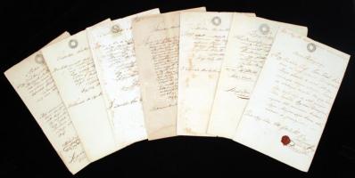 1855 Nagylak, különféle árvaüggyel kapcsolatos okmányok, néhányon rányomott viaszpecséttel, összesen 7 db