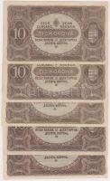 1920. 10K (5x) "a074" 2db sorszámkövető + "a007" 3db sorszámkövető T:I-,II