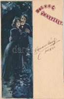 Romantic couple greeting card, hand-made (cut)