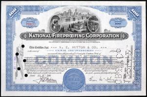 Amerikai Egyesült Államok 1941. "National Fireproofing Corporation" részvénye 1000$-ról lyukasztással érvénytelenítve T:III USA 1941. "National Fireproofing Corporation" share about 1000$, cancelled by holes  C:F