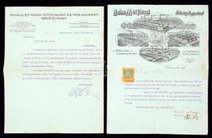 1925-1936 Békéscsaba, Bohn M. és Társai Tetőcserép- és Téglagyár R.T. hivatalos levelei díszes fejléces levélpapíron