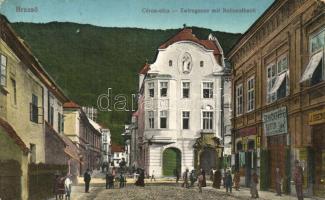 Brassó, Kronstadt; Cérna utca, Nemzeti Bank, Heinrich Zintz üzlete / street, national bank, shops (small tear)