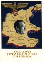 1938 Ein Volk, ein Reich, ein Führer / Adolf Hitler, NS propaganda, map of Germany 6 kpf Ga. (EK)