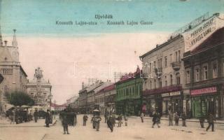Újvidék, Kossuth Lajos utca, Divatáruház, Krausz Samu és Paquor József üzletei / street, shops