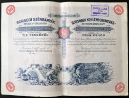 Budapest 1926. "Borsodi Szénbányák Rt." 10 részvénye egyenként 10P-ről, szelvényekkel T:II