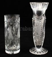 4 db különféle csiszolt kristályüveg tálka és váza, jelzés nélkül, apró csorbákkal, különböző méretb...