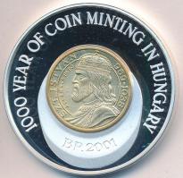 2001. "1000 éves a magyar pénzverés" ezüstözött bicolor bronz emlékérem T:PP