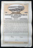 1918, 1920. "Budapest Székesfőváros" kötelezvénye 200K-ról szelvényekkel magyar és német n...