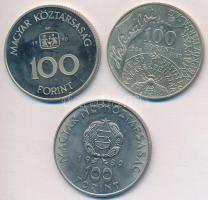 1980. 100Ft Ni "Szovjet-magyar közös űrrepülés" + 1986. 100Ft alpakka "Fáy András" + 1990. 100Ft Cu-Ni "SOS Gyermekfalu" T:2, 2 (PP) ujjlenyomat